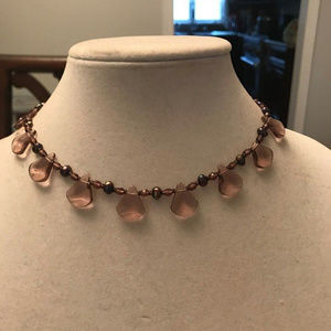 Amethyst Tear Drop, Pearl & Crsytal Necklace-NEW